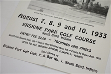 1933 Indiana Junior Golf Championship at Erskine Park Golf Club Bulletin Poster