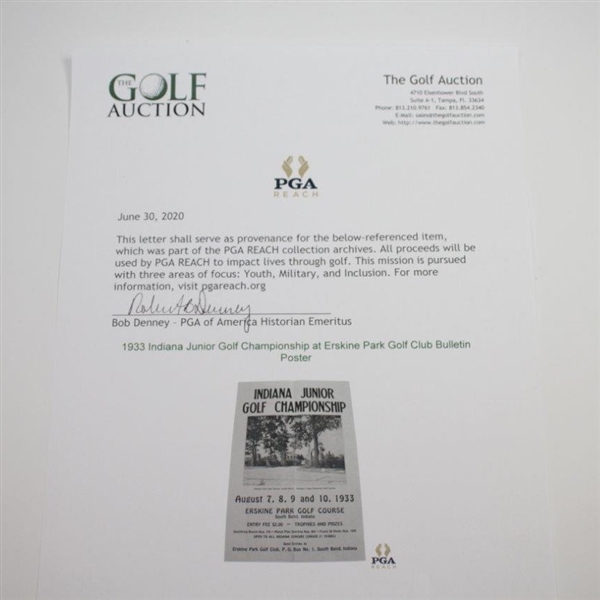 1933 Indiana Junior Golf Championship at Erskine Park Golf Club Bulletin Poster