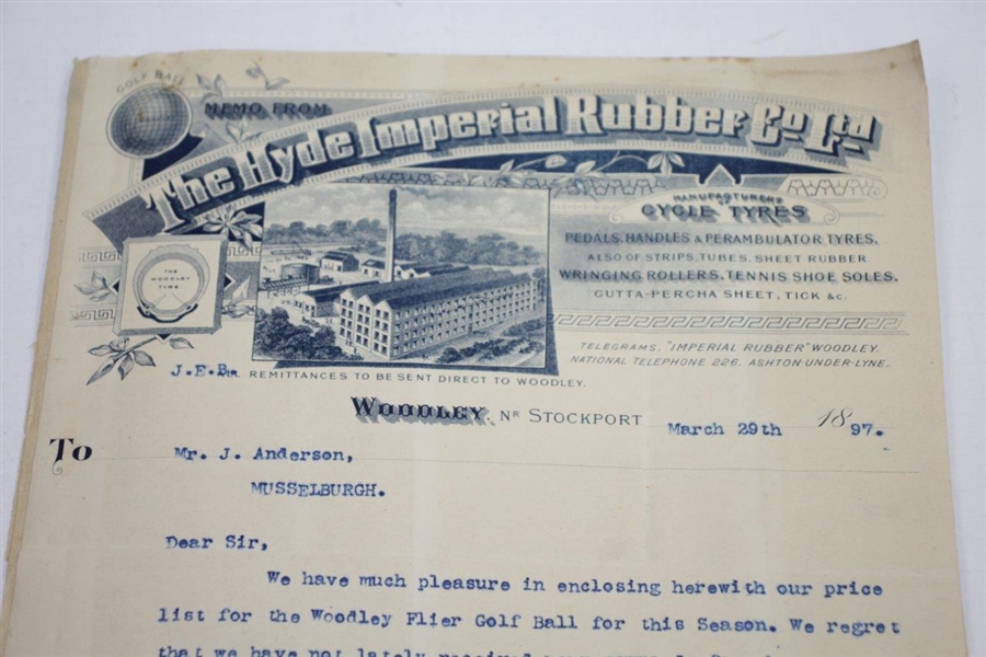 1897 The Hyde Imperial Rubber Co. Woodley Flyer Memo/Advert to J. Anderson (Musselburgh)