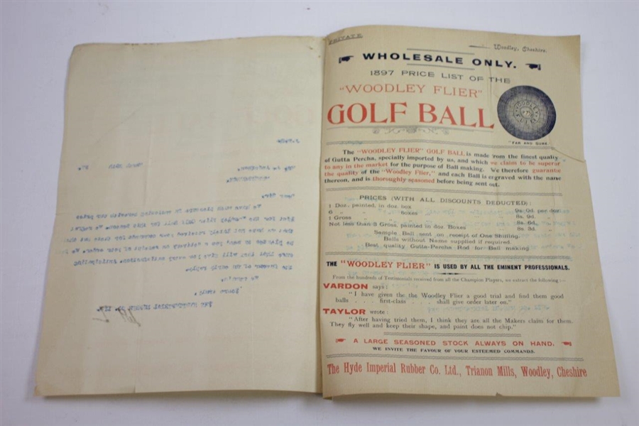 1897 The Hyde Imperial Rubber Co. Woodley Flyer Memo/Advert to J. Anderson (Musselburgh)