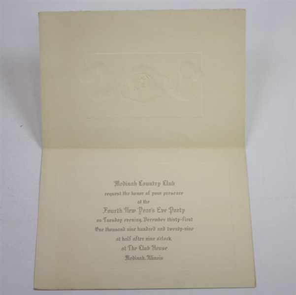 1929-1930 Medinah Country Club Invitation to Fourth New Year's Eve Party at The Club House