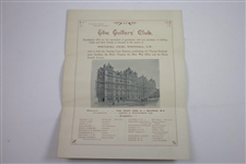 1899 Golfers' Club Whitehall Court S.W. Handwritten Invitation to Join with Application