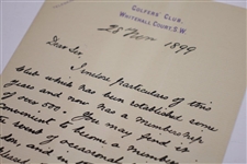 1899 Golfers' Club Whitehall Court S.W. Handwritten Invitation to Join with Application