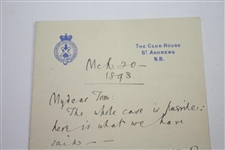 1893 Handwritten Letter from H.S.C. Everard on St. Andrews Stationary Regarding Ruling at Cannes Golf Club - March 20th