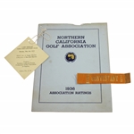 1934, 1935, & 1936 Northern California Golf Association Ticket, Ratings, & Contestant Ribbon - Rod Munday Collection