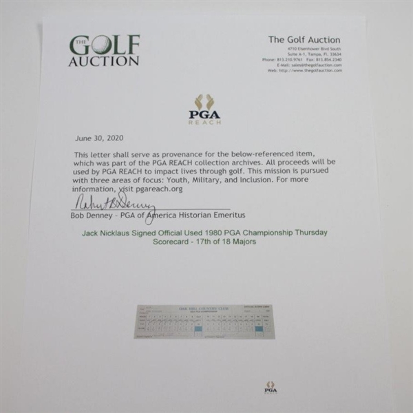 Jack Nicklaus Signed Official Used 1980 PGA Championship Thursday Scorecard - 17th of 18 Majors JSA ALOA
