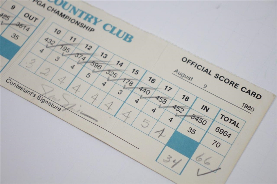Jack Nicklaus Signed Official Used 1980 PGA Championship Saturday Scorecard - 17th of 18 Majors JSA ALOA