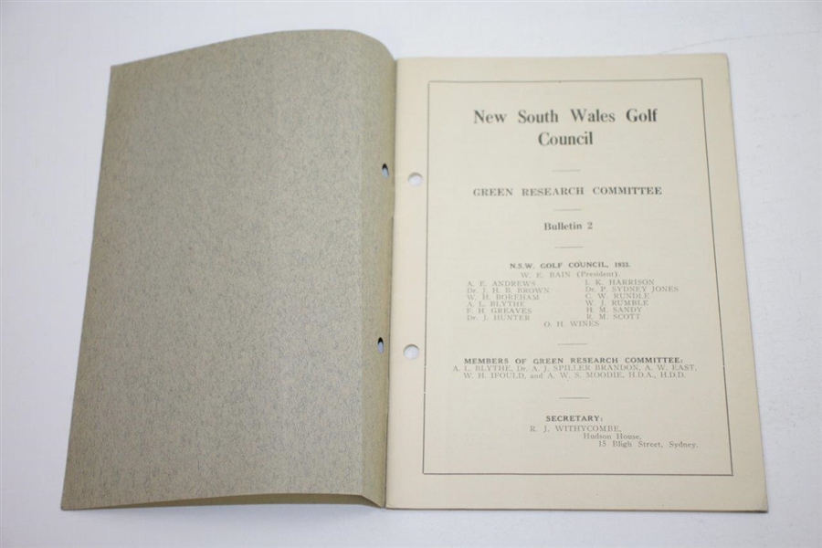 1933 Bulletin of New South Wales Green Research Committee Booklet - Vol. 1 No. 2