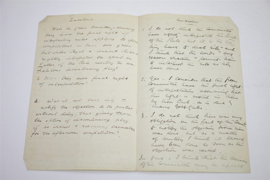 1893 Handwritten Letter Regarding Cannes Golf Club Ruling - March 19th