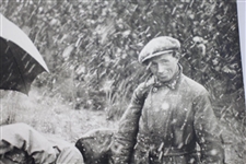 1935 Original Wire Photo 'Golf in the Snow' with W.H. Green Teeing His Ball & Partners/Caddies