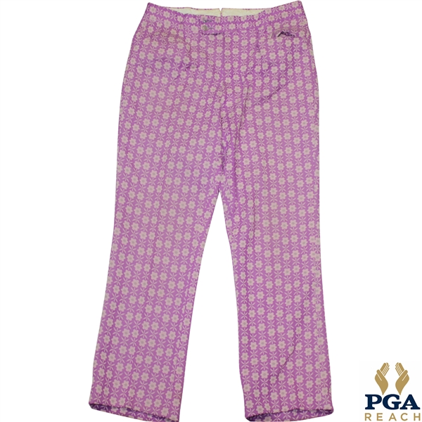 Paul Hahn's Personal Worn Di Fini Double Knit Polyester Men's Purple Flower Pattern Golf Pants