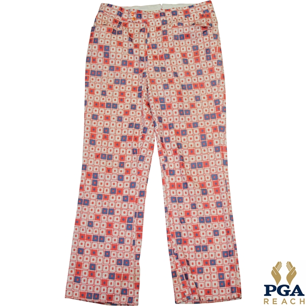 Paul Hahn's Personal Worn Di Fini Double Knit Polyester Men's Multi-Color Geometric Square Pattern Golf Pants