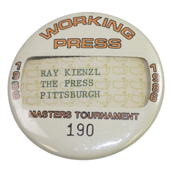 1986 Masters Tournament Working Press Badge #190 - Pittsburgh Press