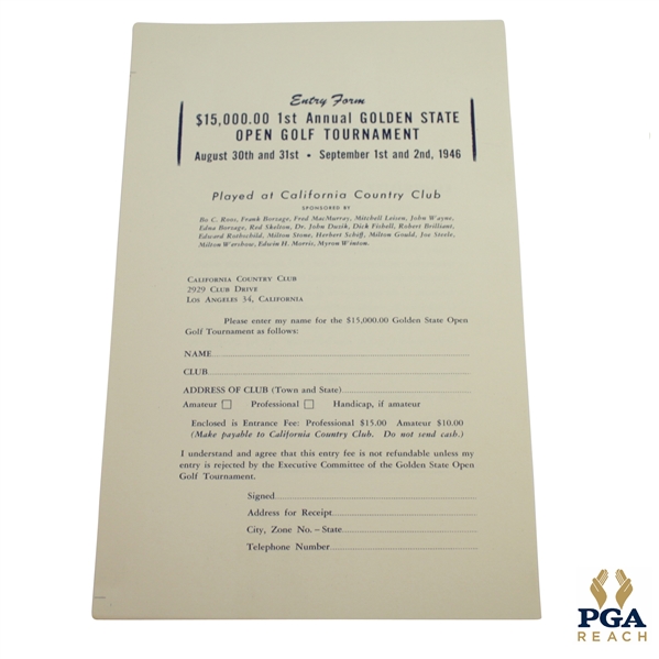 1946 First Annual Golden State Open Golf Tournament Program - Ben Hogan Winner