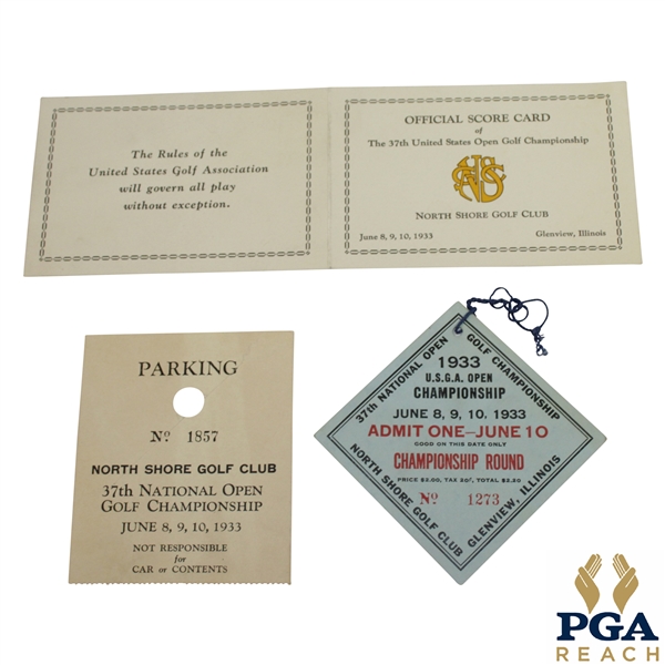 1933 US Open Championship at North Shore Golf Club Ticket, Parking Pass, & Official Scorecard