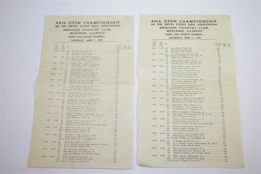 1949 US Open at Medinah Country Club Pairing Sheets, Parking, Scorecards, & Correspondence