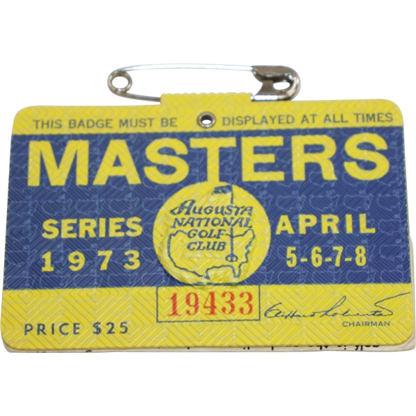 1973 Masters Tournament Series Badge #19433 - Tommy Aaron Winner
