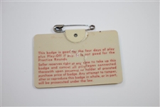 1974 Masters Tournament Series Badge #27525 - Gary Player Winner