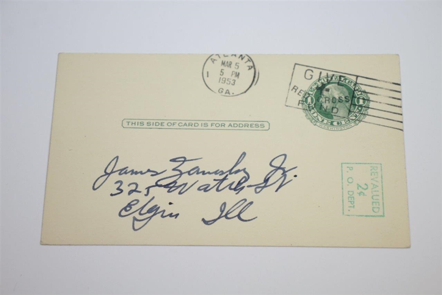 Robert 'Bobby' T. Jones, Jr. Signed 1953 Government Postcard JSA ALOA