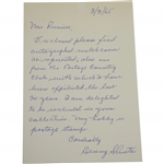 Denny Shute Signed Handwritten Letter for Autograph Request 8/8/65 JSA ALOA