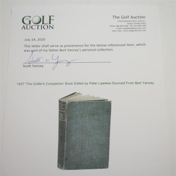 1937 'The Golfer's Companion' Book Edited by Peter Lawless Sourced From Bert Yancey
