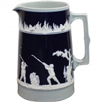 Large Vintage Copeland Spode Stoneware Navy Blue/Grey Golf Themed Pitcher