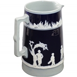 Large Vintage Copeland Spode Stoneware Navy Blue/Grey Golf Themed Pitcher