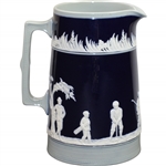 Large Vintage Copeland Spode Stoneware Navy Blue/Grey Golf Themed Pitcher