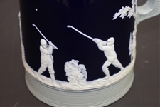 Large Vintage Copeland Spode Stoneware Navy Blue/Grey Golf Themed Pitcher