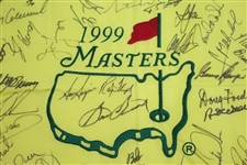 Tiger, Payne, Snead, Jack, & others Signed 1999 Masters Embroidered Flag JSA ALOA