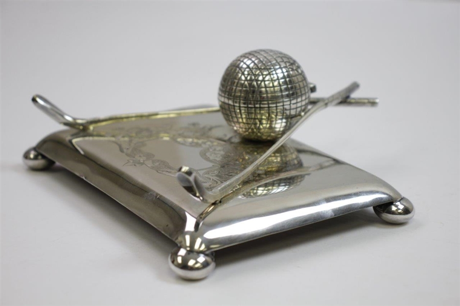 Vintage Ornate Crossed Clubs with Golf Ball Inkwell