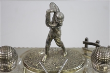 Vintage Ornate Crossed Clubs with Figural Golfer & Two Glass Golf Ball Inkwells