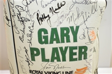 Palmer, Sarazen, Nicklaus, & Dozen others Signed Gary Player Green/White Golf Bag JSA ALOA