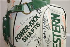 Palmer, Sarazen, Nicklaus, & Dozen others Signed Gary Player Green/White Golf Bag JSA ALOA