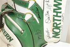 Palmer, Sarazen, Nicklaus, & Dozen others Signed Gary Player Green/White Golf Bag JSA ALOA
