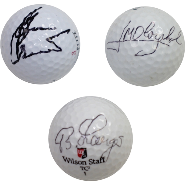 Multiple Masters Victories Crenshaw, Olazabal, & Langer Signed Golf Balls JSA ALOA