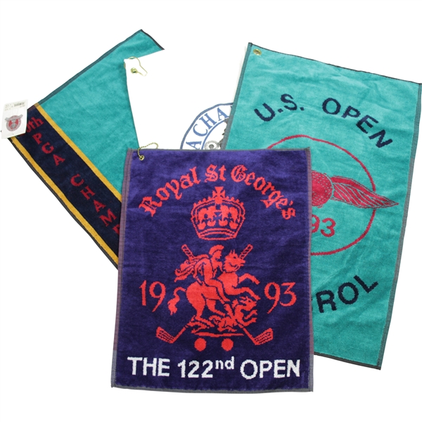 Unused Major Championship Golf Bag Towels - 1993 US Open & Open with 1994 & 1998 PGA
