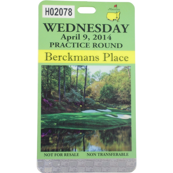 2014 Masters Tournament Berckmans Place Wednesday Badge #H02078 - Bobby Wadkins Collection
