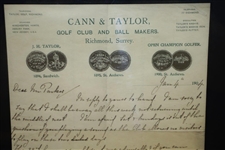 J.H. Taylor Handwritten & Signed 1904 Letter on Personal Letterhead - Framed JSA ALOA