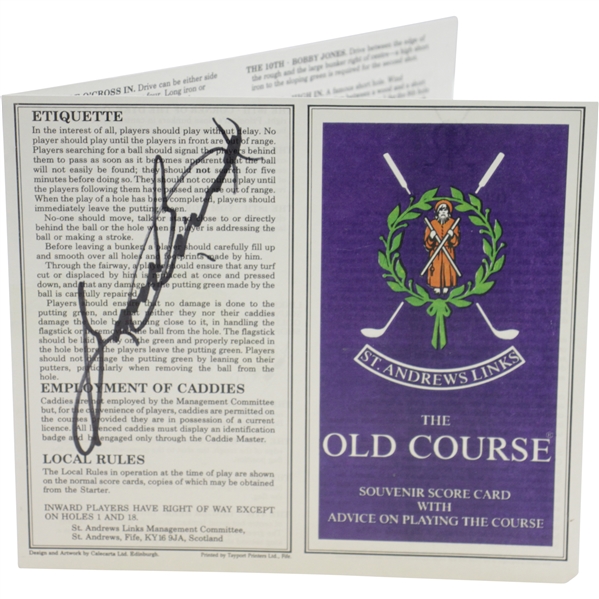 Sam Snead Signed St. Andrews Links 'The Old Course' Souvenir Score Card JSA ALOA