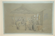 Original 'Andrews In A Fix' Interior of The Iron Hut at Westward Ho Watercolor by Artist Major F.P. Hopkins Shortspoon Signed LL
