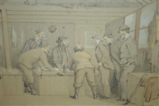 Original 'Andrews In A Fix' Interior of The Iron Hut at Westward Ho Watercolor by Artist Major F.P. Hopkins Shortspoon Signed LL