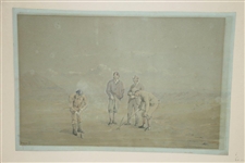 Original 'Golf Match' at Westward Ho Watercolor by Artist Major F.P. Hopkins Shortspoon Signed LL