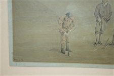 Original 'Golf Match' at Westward Ho Watercolor by Artist Major F.P. Hopkins Shortspoon Signed LL