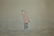 Original 'Jumping Golfer' at St. Andrews Watercolor by Artist Major F.P. Hopkins Shortspoon