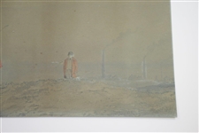 Original 'Jumping Golfer' at St. Andrews Watercolor by Artist Major F.P. Hopkins Shortspoon