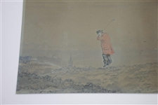 Original 'Jumping Golfer' at St. Andrews Watercolor by Artist Major F.P. Hopkins Shortspoon