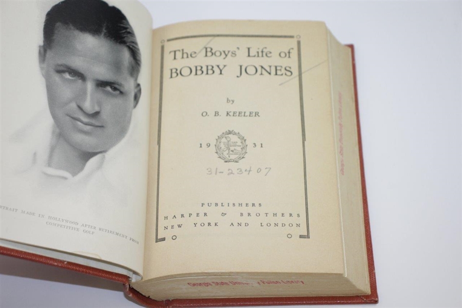 O.B. Keller Signed 1931 'Boys Life of Bobby Jones' Book with Inscr. to Noted Roy Cohen JSA ALOA