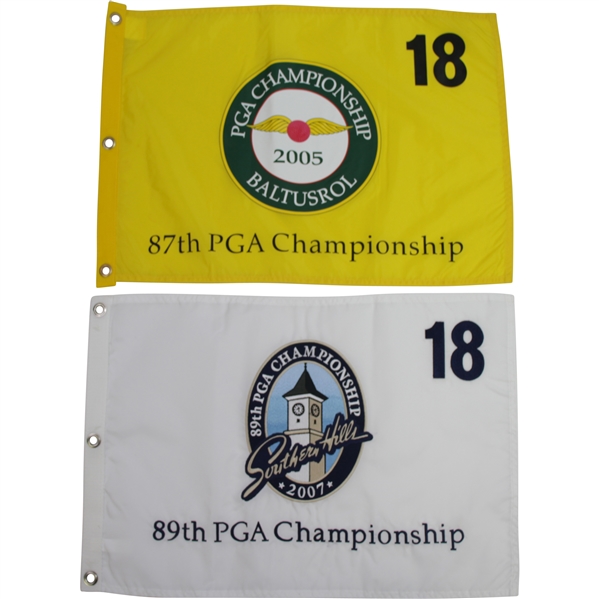 2005 & 2007 PGA Championship Flags - White Embroidered & Yellow Screen