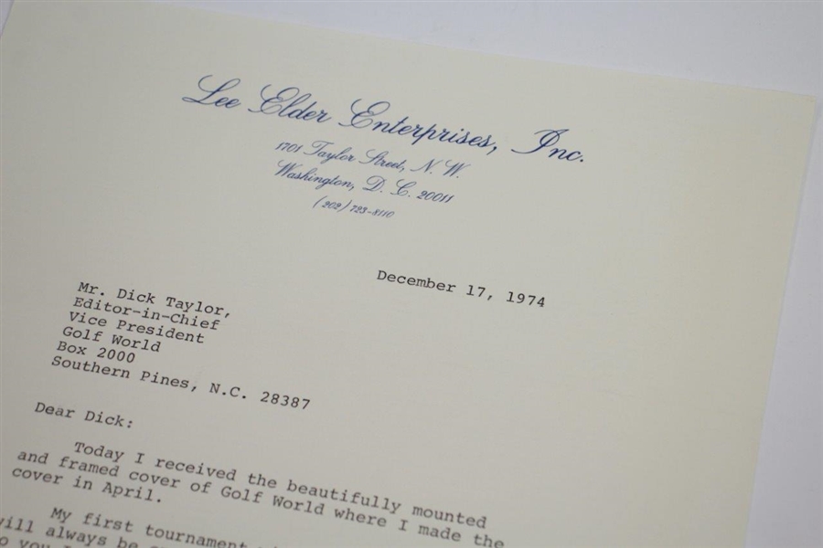 Lee Elder Letter Thanking Golf World for Cover of First PGA Win - Led to 1975 Masters Invite JSA ALOA